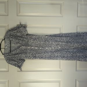 Rouje inspired Blue Floral button down cap sleeves with ties long midi dress